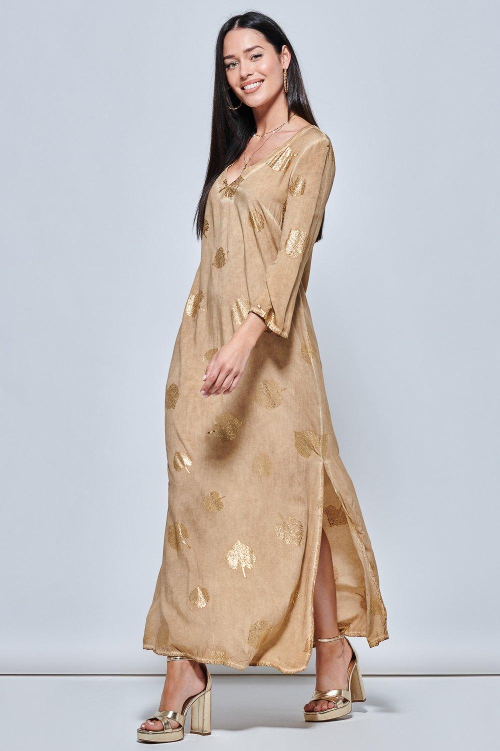 3/4 Sleeve Loose Fit Holiday Tunic Maxi Dress