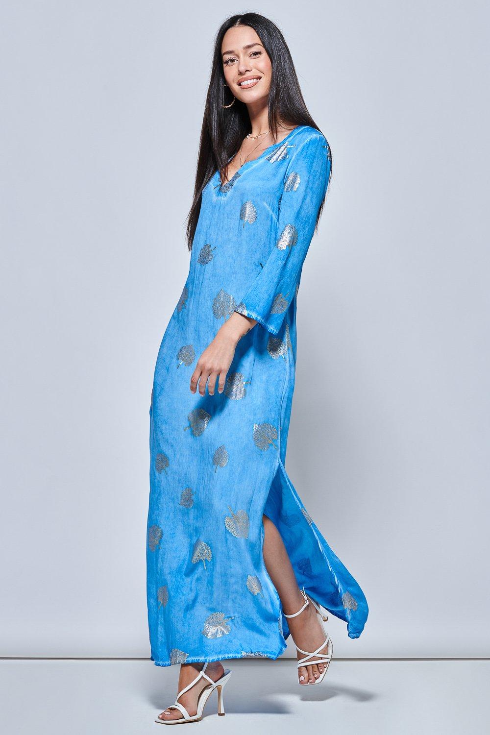 3/4 Sleeve Loose Fit Holiday Tunic Maxi Dress
