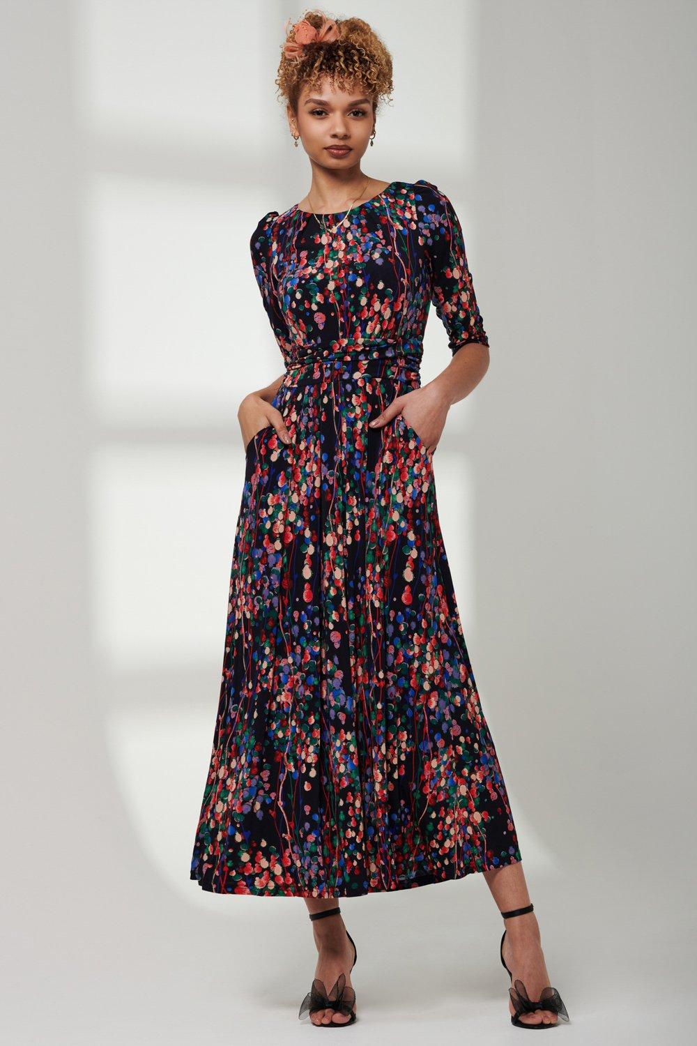 3/4 Sleeve Print Jersey Maxi Dress