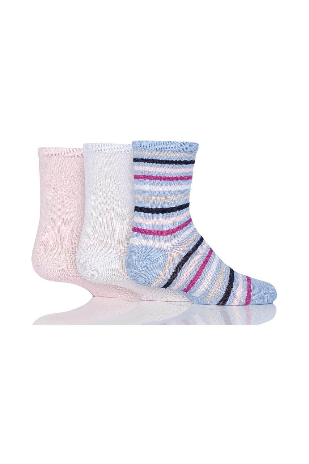 3 Pair Plain and Stripe Bamboo Socks with Smooth Toe Seams