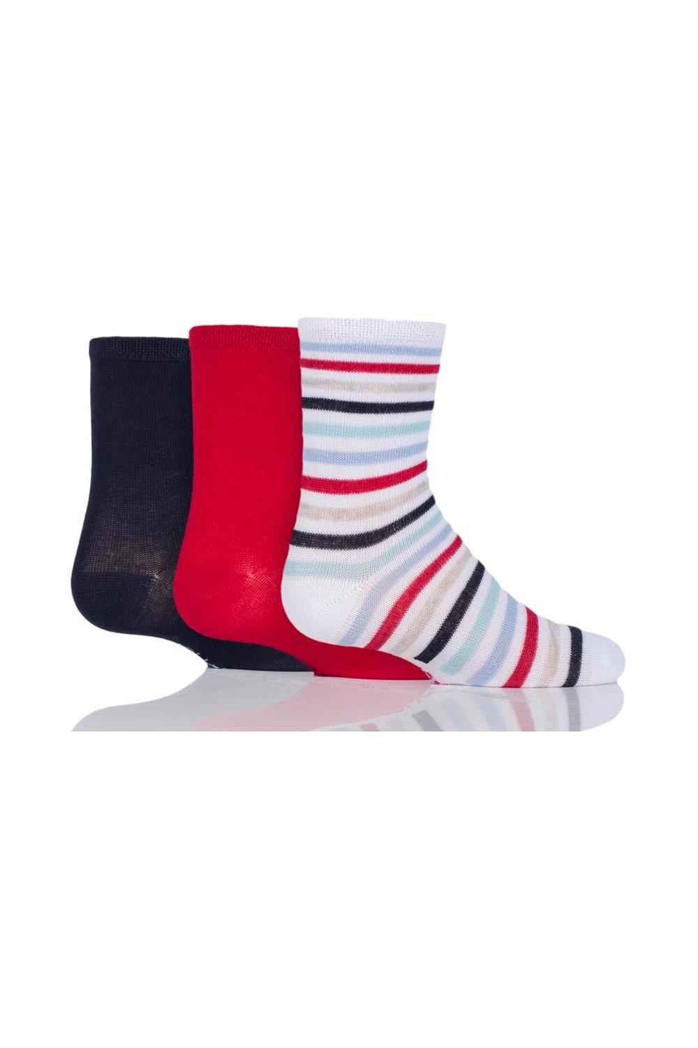 3 Pair Plain and Stripe Bamboo Socks with Smooth Toe Seams