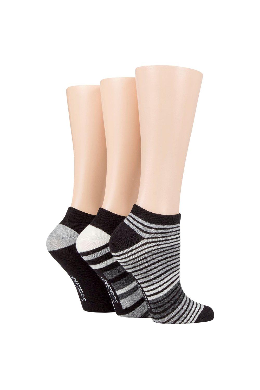 3 Pair Striped, Plain, Ribbed and Mesh Bamboo Trainer Socks