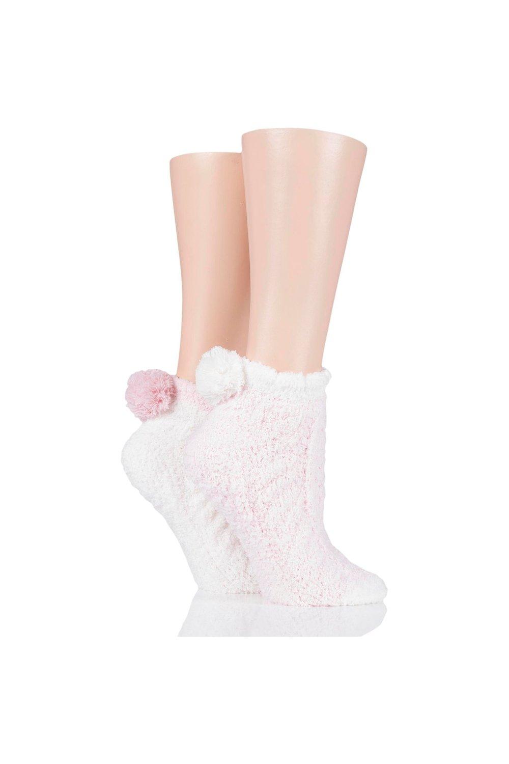 2 Pair Cable Cosy Anklet Socks with Pom Poms
