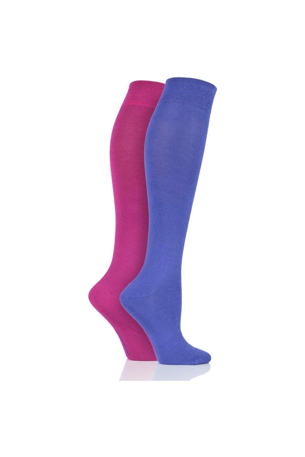 2 Pair Plain and Patterned Bamboo Knee High Socks with Smooth Toe Seams