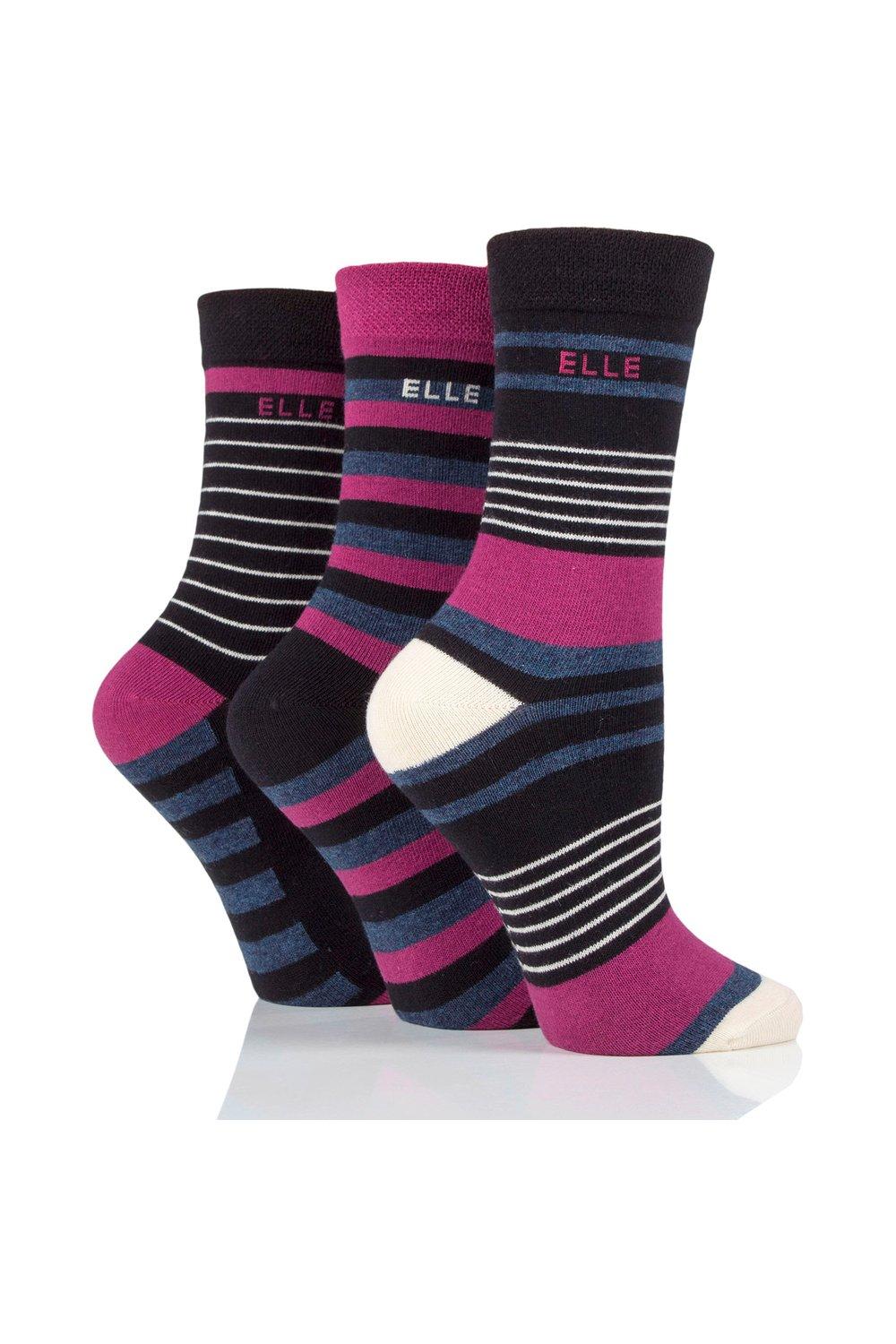 3 Pair Plain, Striped and Patterned Cotton Socks with Hand Linked Toes