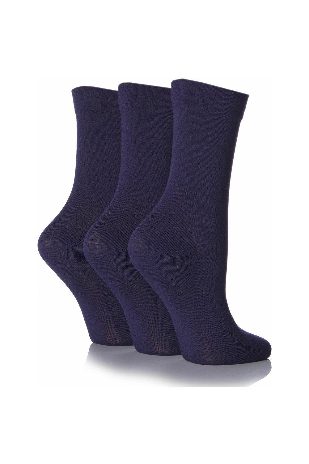 3 Pair Gentle Bamboo Socks with Smooth Toe Seams in Plains and Stripes