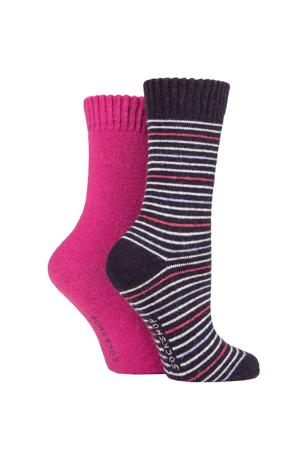 2 Pair Wool Mix Striped and Plain Boot Socks