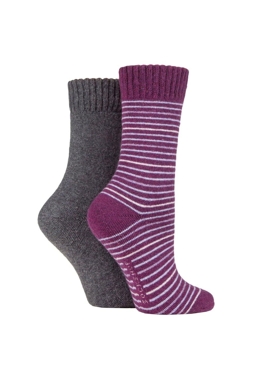 2 Pair Wool Mix Striped and Plain Boot Socks