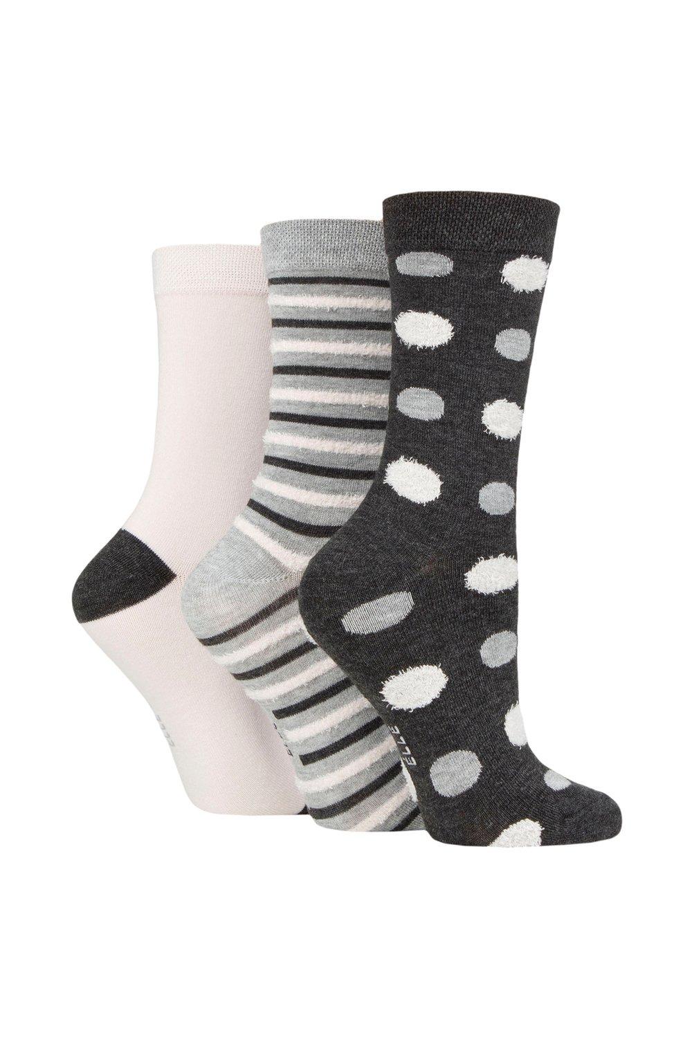 3 Pair Spotty and Stripe Feather Bamboo Socks