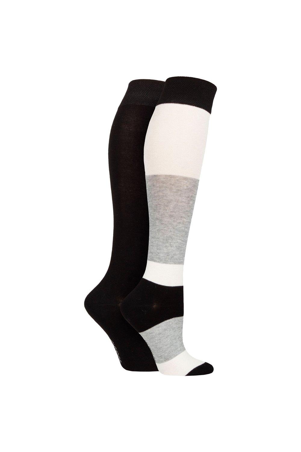 2 Pair Plain and Patterned Bamboo Knee High Socks with Smooth Toe Seams
