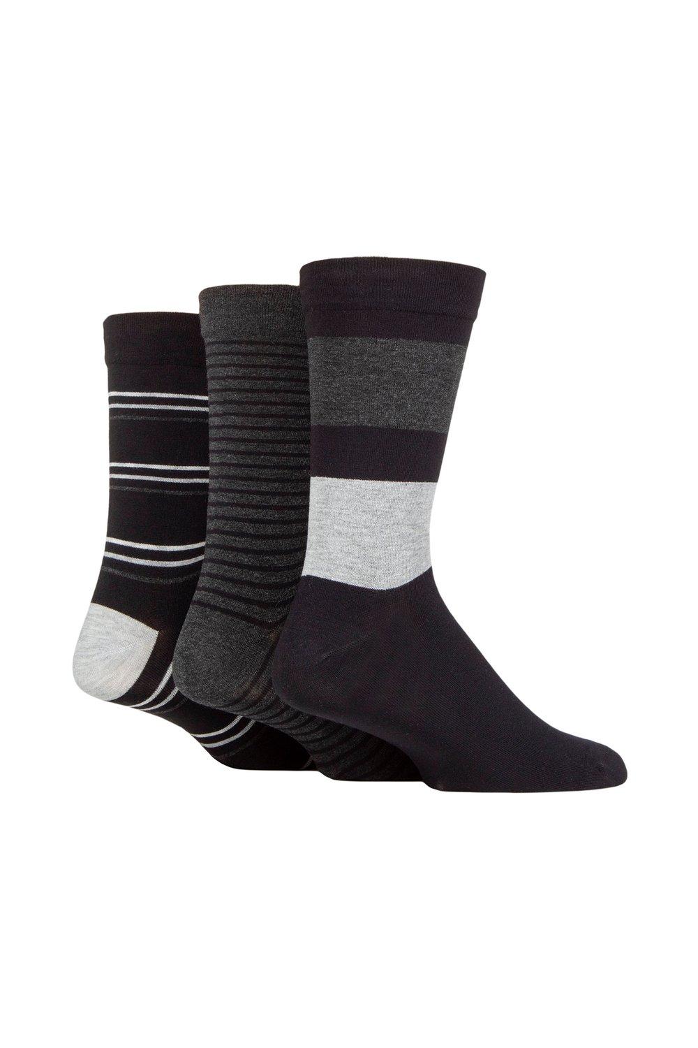 3 Pair Comfort Cuff Gentle Bamboo Striped Socks with Smooth Toe Seams