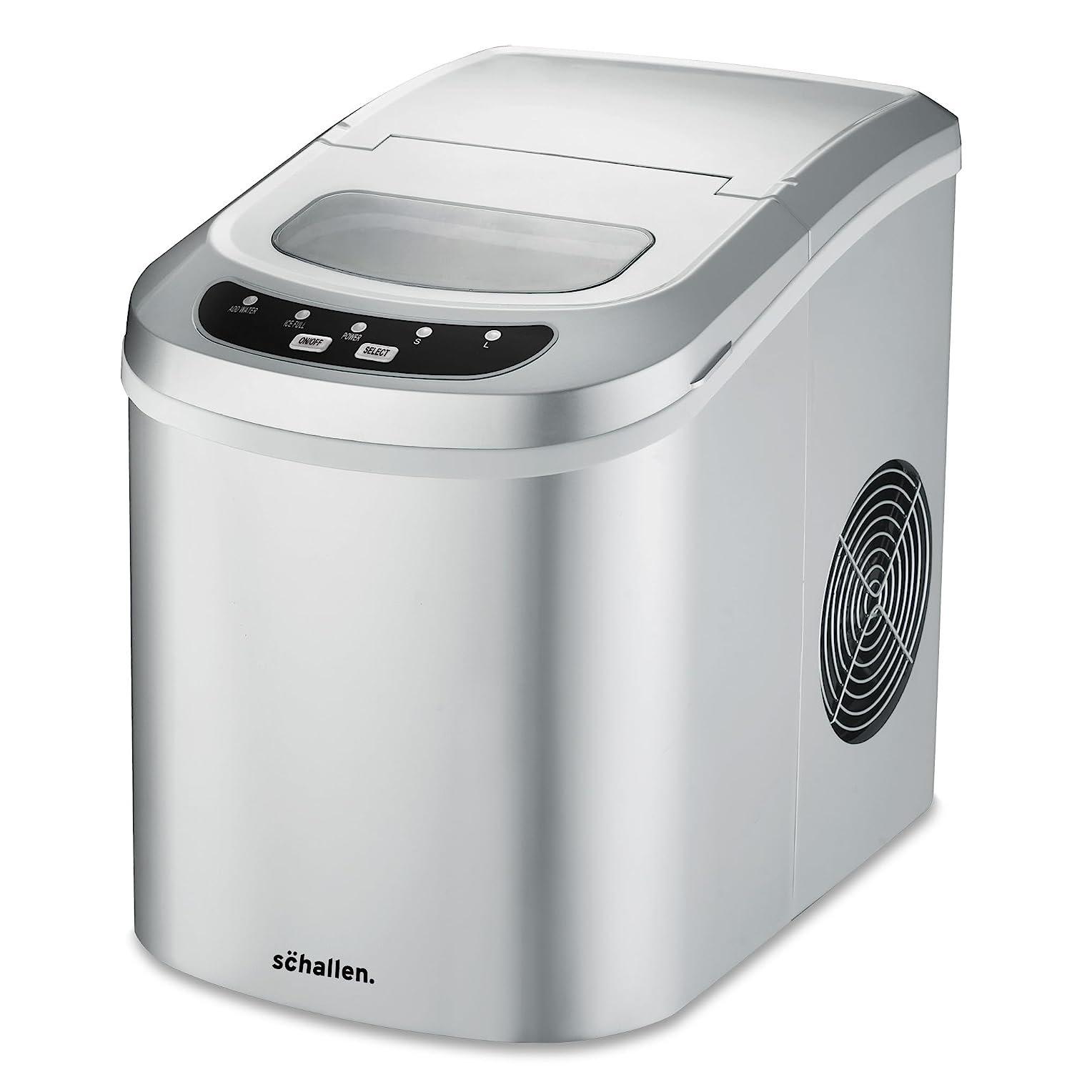 Ice Maker Silver Machine Counter Top 26lb in 24H Small & Large Ice Cubes Maker with 2.2L Tank and Ic