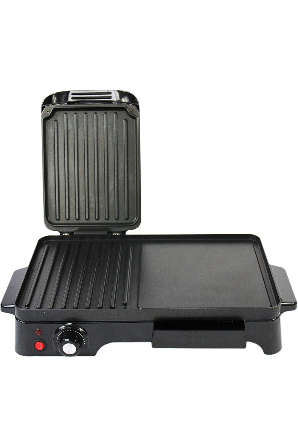 Schallen Electic Black Table Top 2 in 1 Versatile Adjustable Temperature Grill Griddle and Hot Plate Cooking Grilling Machine|black