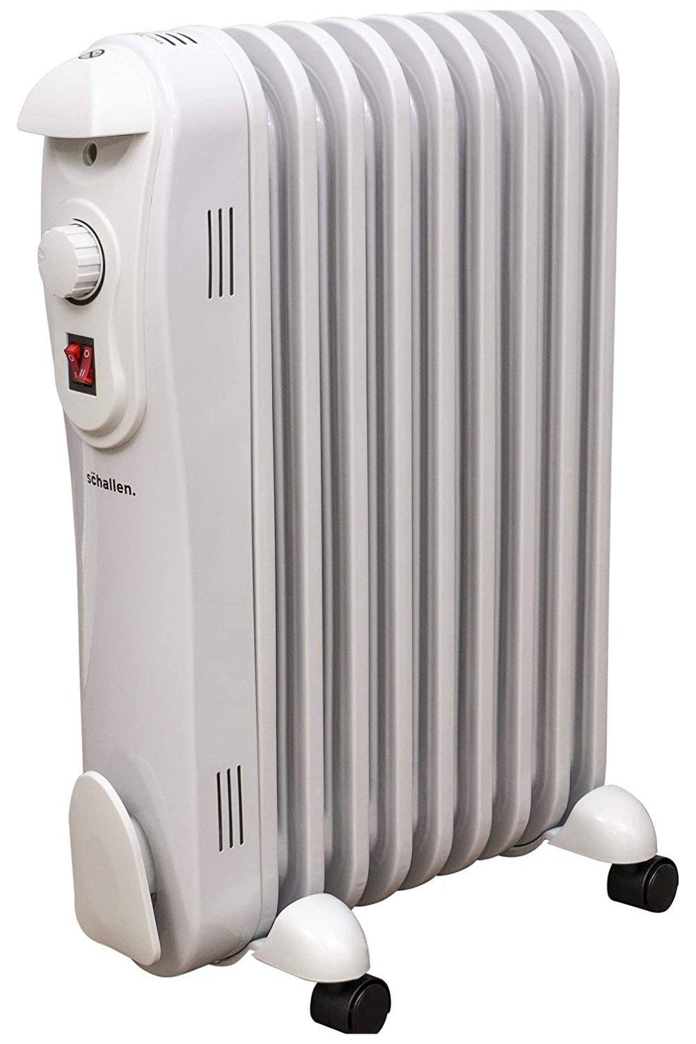2000W 9 Fin Portable Electric Slim Oil Filled Radiator Heater with Adjustable Temperature- White