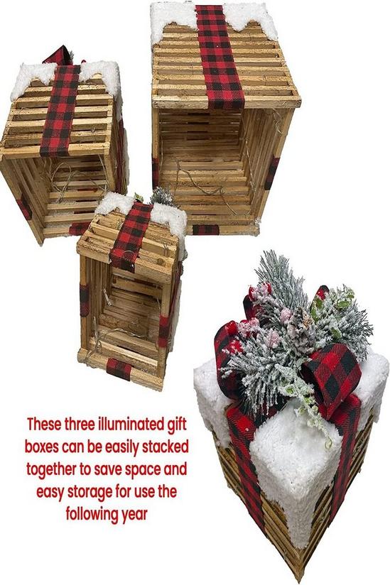 Netagon Set of 3 Under Christmas Tree Festive Battery Operated LED Light Up Presents Gift Boxes- Red Tartan 3