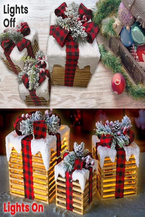 Netagon Set of 3 Under Christmas Tree Festive Battery Operated LED Light Up Presents Gift Boxes- Red Tartan 5