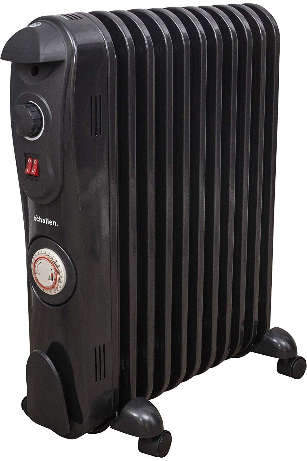 Black Portable Electric Slim Oil Filled Radiator Heater with Adjustable Temperature Thermostat, 3 Heat Settings & Safety Cut Off (2500W - 11 Fin with