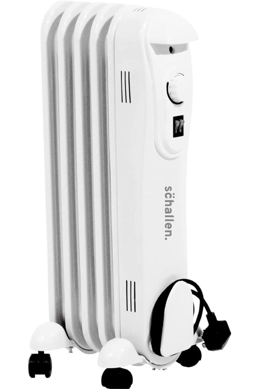 White Portable Electric Slim Oil Filled Radiator Heater with Adjustable Temperature Thermostat, 3 Heat Settings & Safety Cut Off (1000W - 5 Fin)