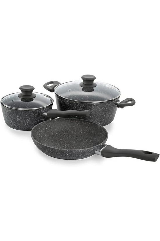 Schallen Anthracite Grey 5pce Kitchen Cookware Non Stick Frying Pan Saucepan Cooking Stock Pot Full Pan Set with Lids - Black Soft Handles 1