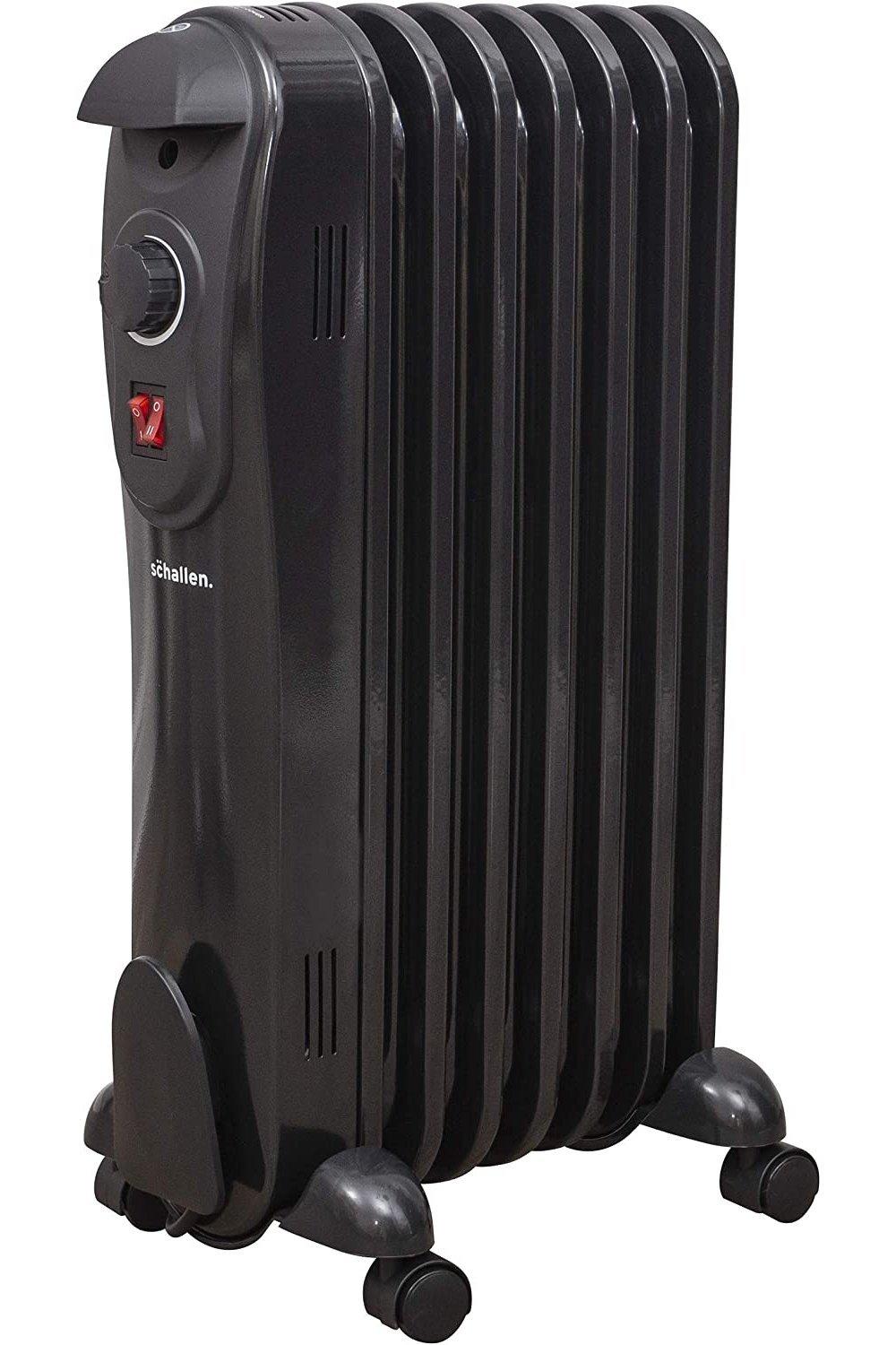 Black Portable Electric Slim Oil Filled Radiator Heater with Adjustable Temperature Thermostat, 3 Heat Settings & Safety Cut Off (1500W - 7 Fin)