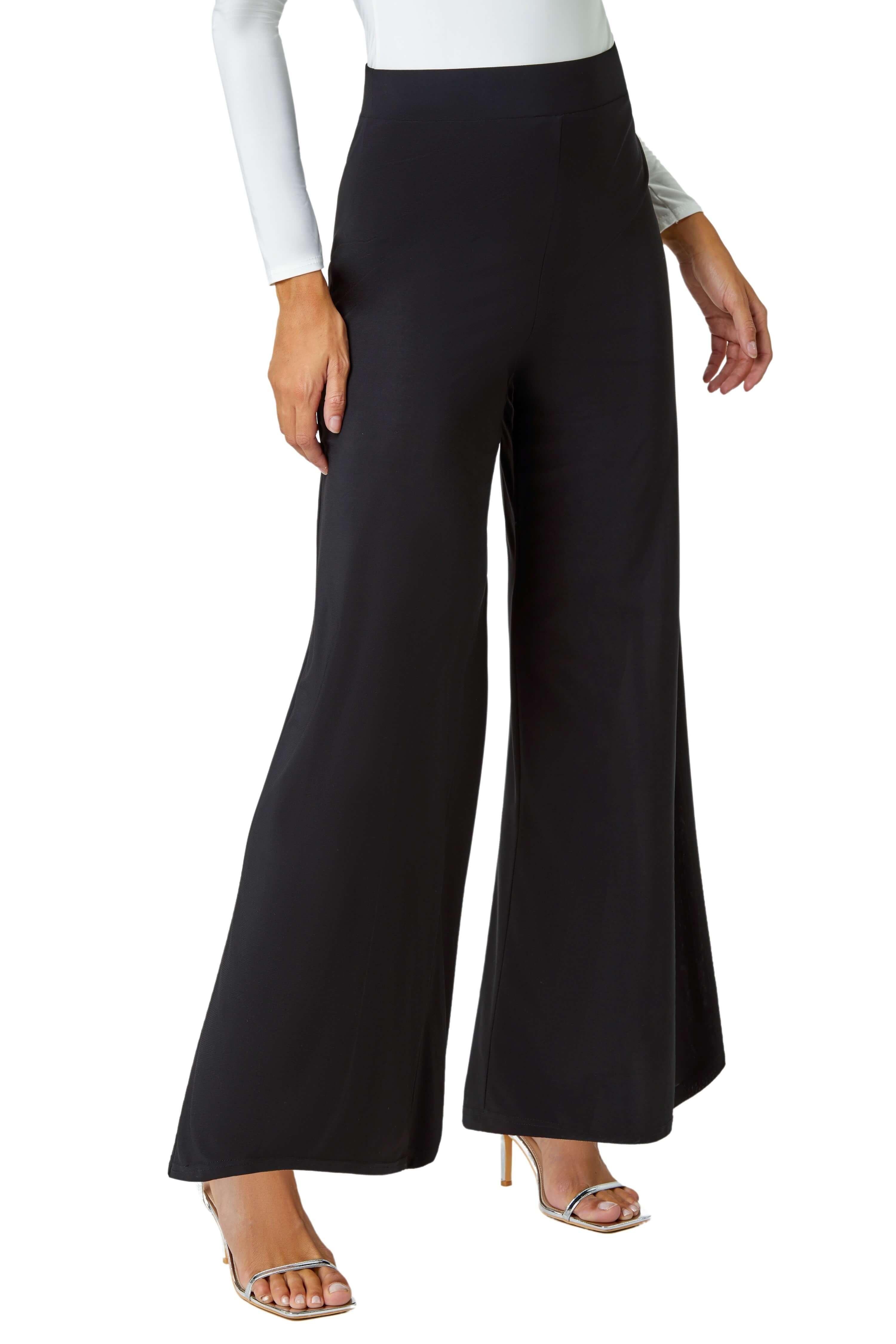 Elastic Waist Wide Leg Stretch Trousers