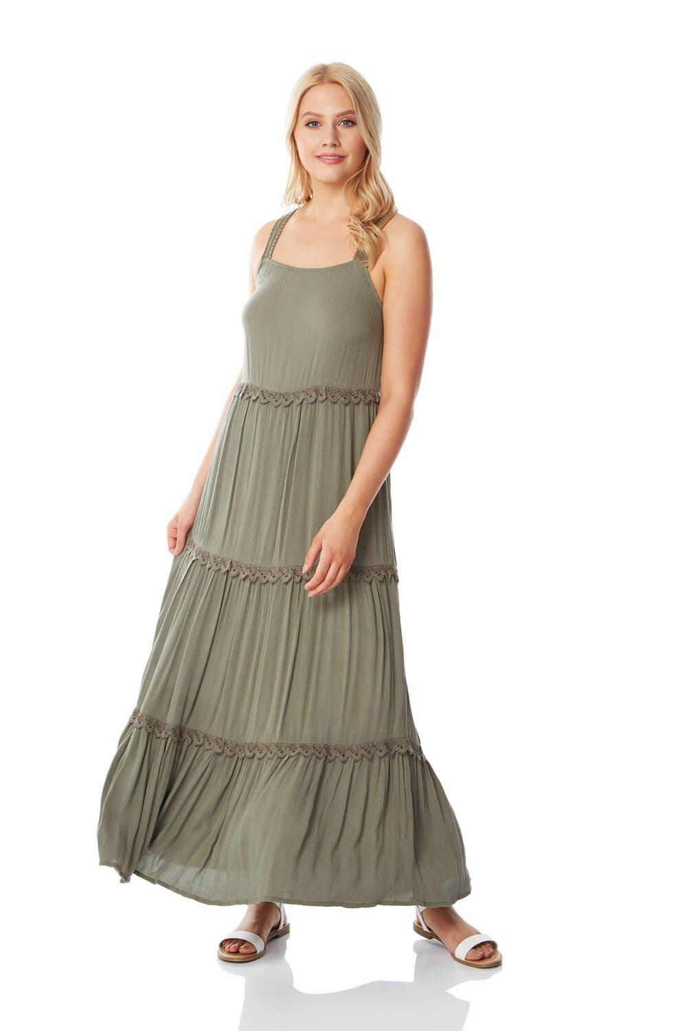 Tiered Lace Trim Maxi Dress