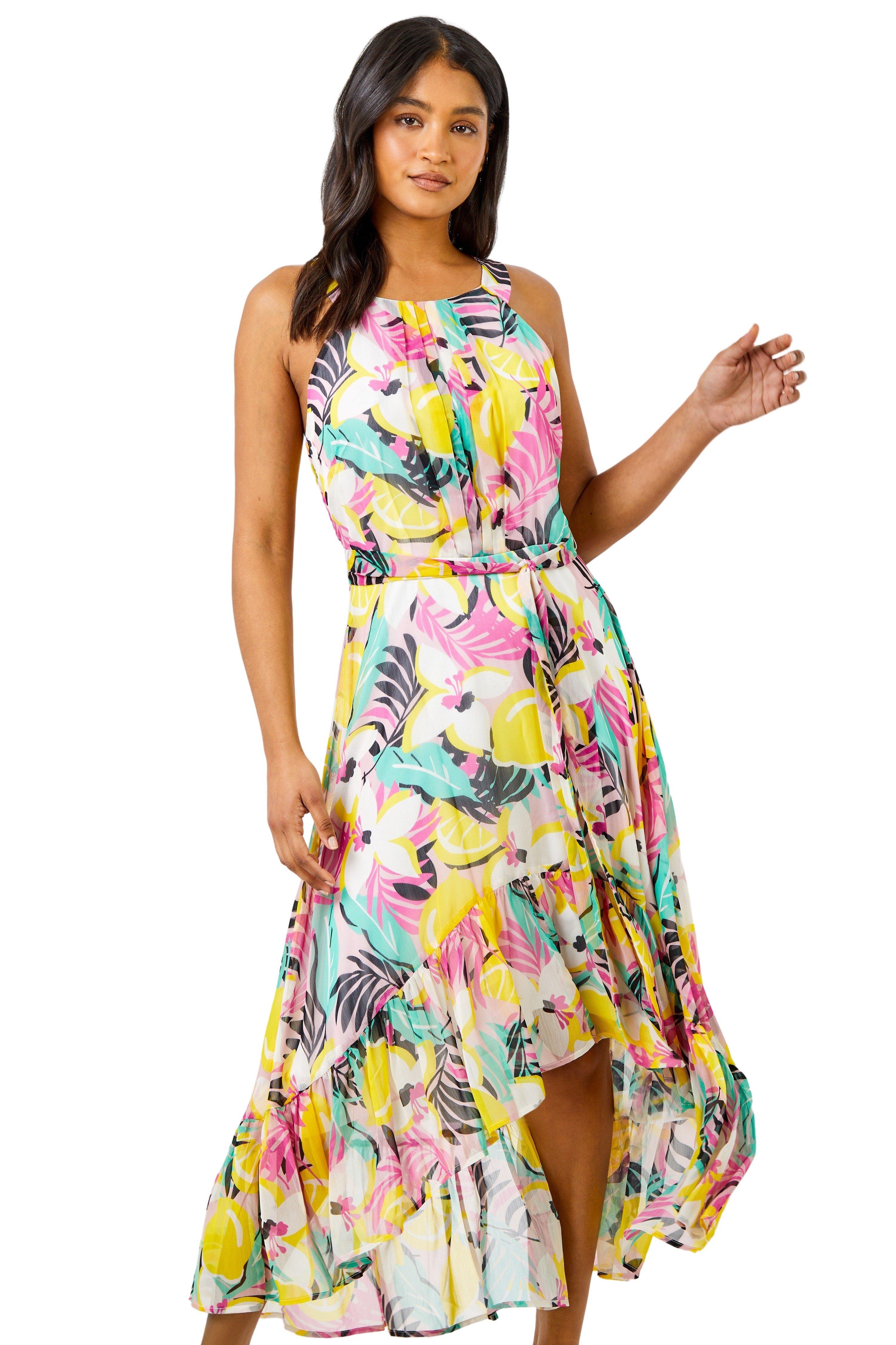 Halter Neck Tropical Print Dress