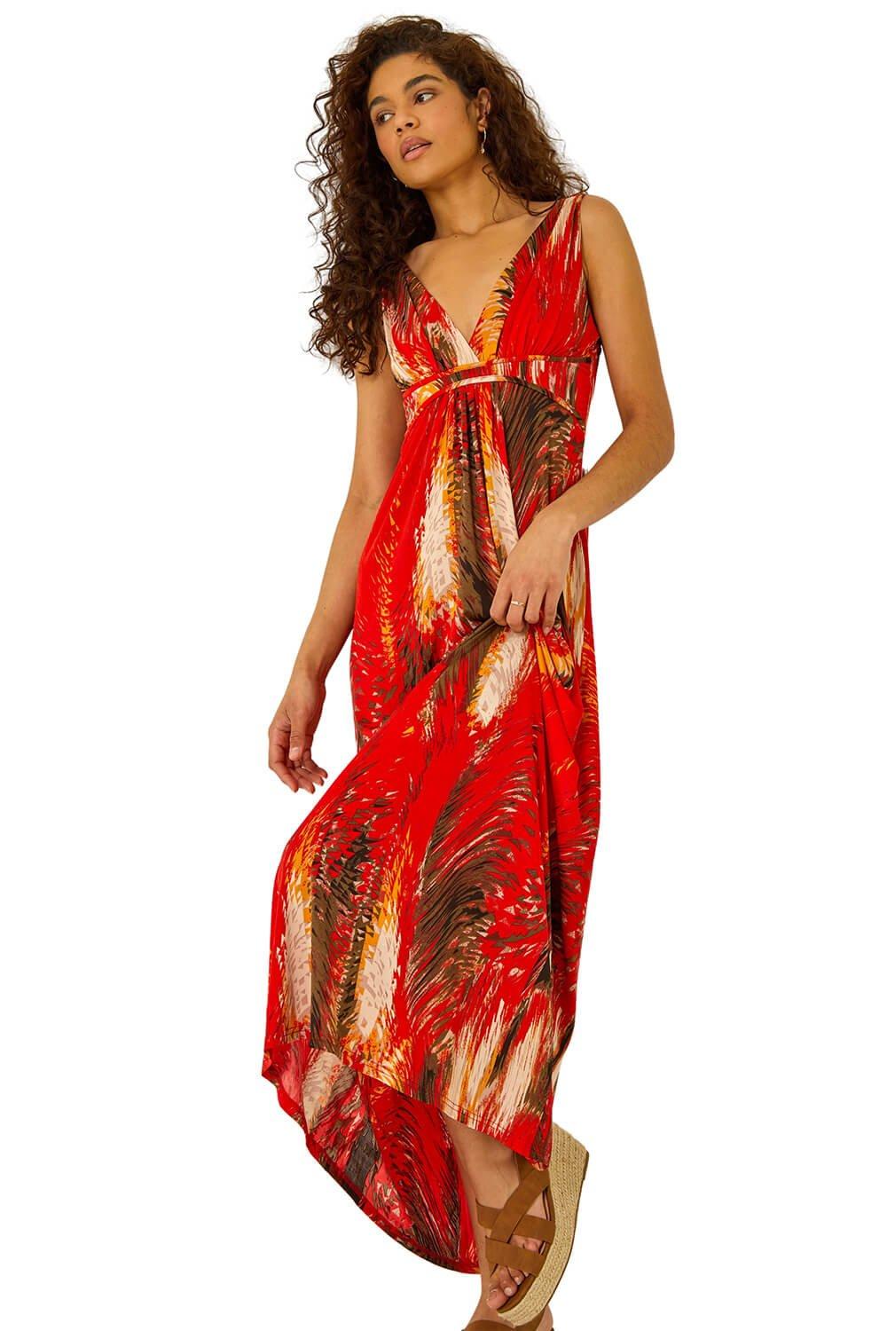 Abstract Print Stretch Jersey Maxi Dress