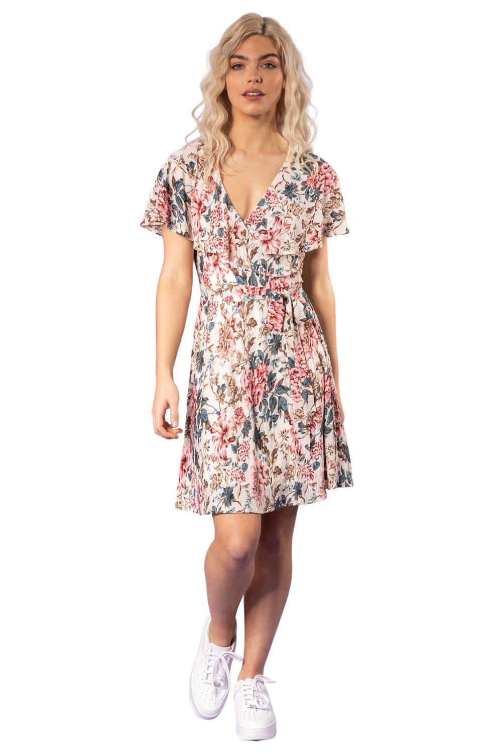 Floral Frill Sleeve Belted Dress