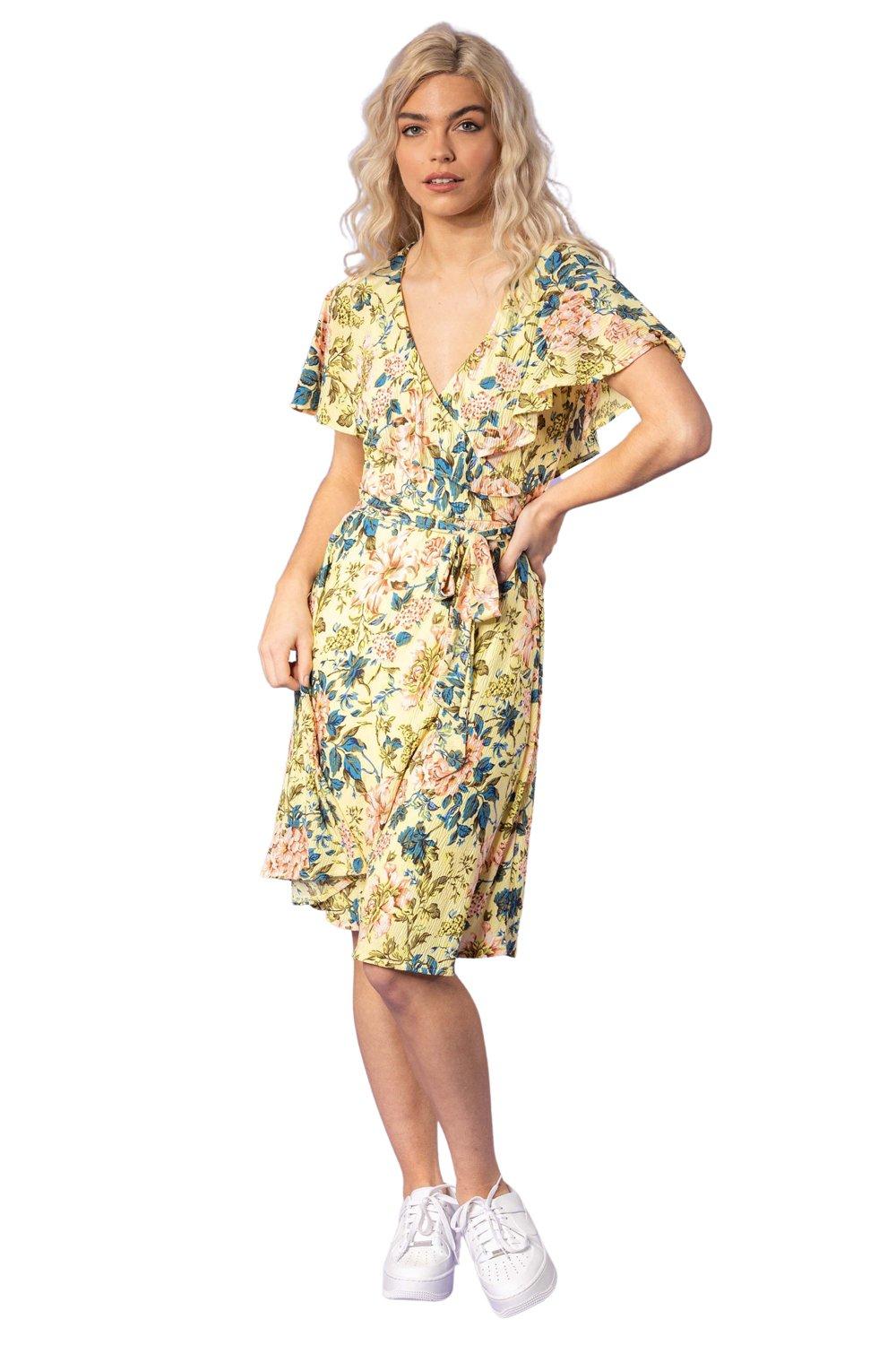Floral Frill Sleeve Belted Dress