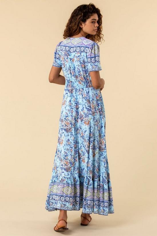Roman Floral Print Shirred Waist Maxi Dress 2
