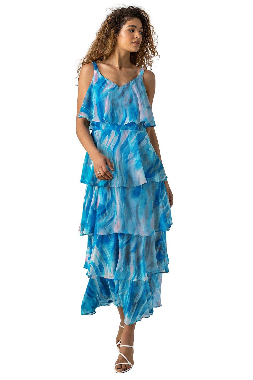 Abstract Print Tiered Maxi Dress