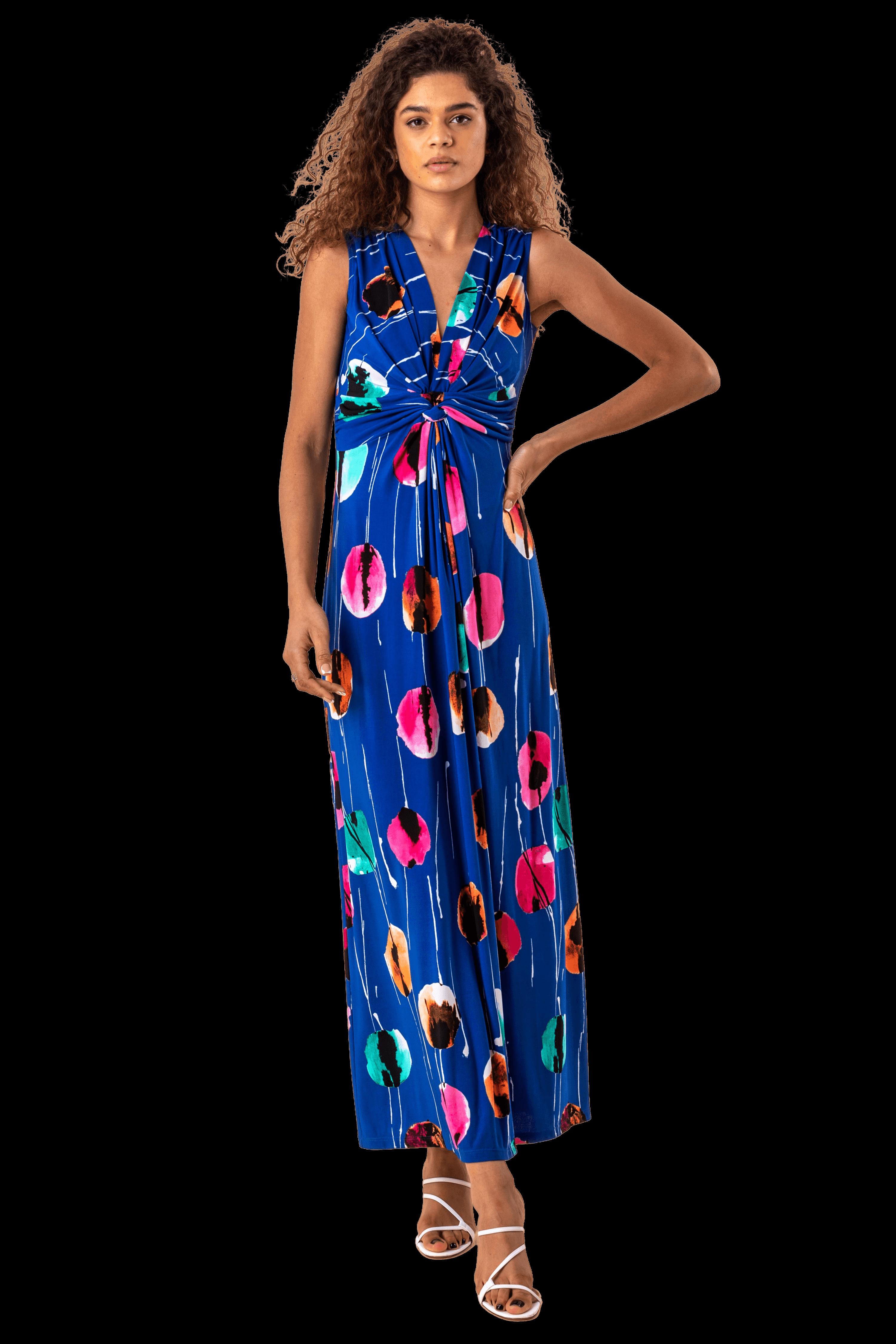 Abstract Floral Print Twist Waist Maxi Dress