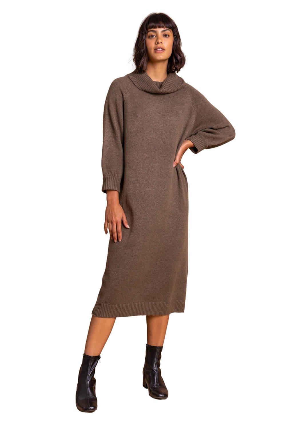 Roll Neck Knitted Midi Dress