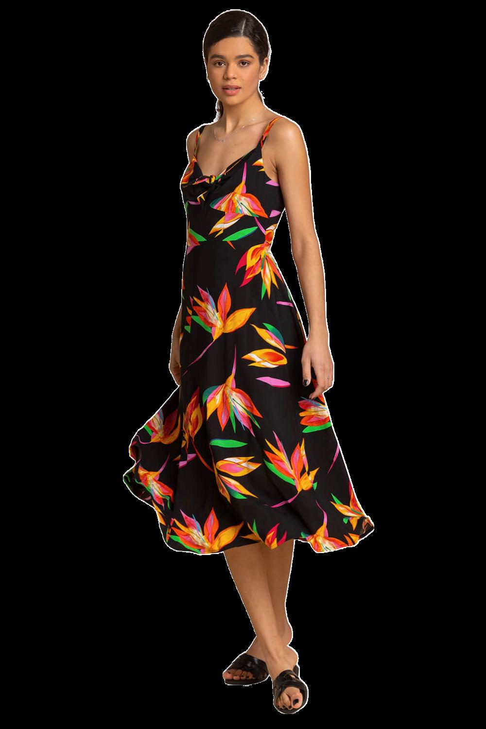 Floral Print Tie Front Midi Dress
