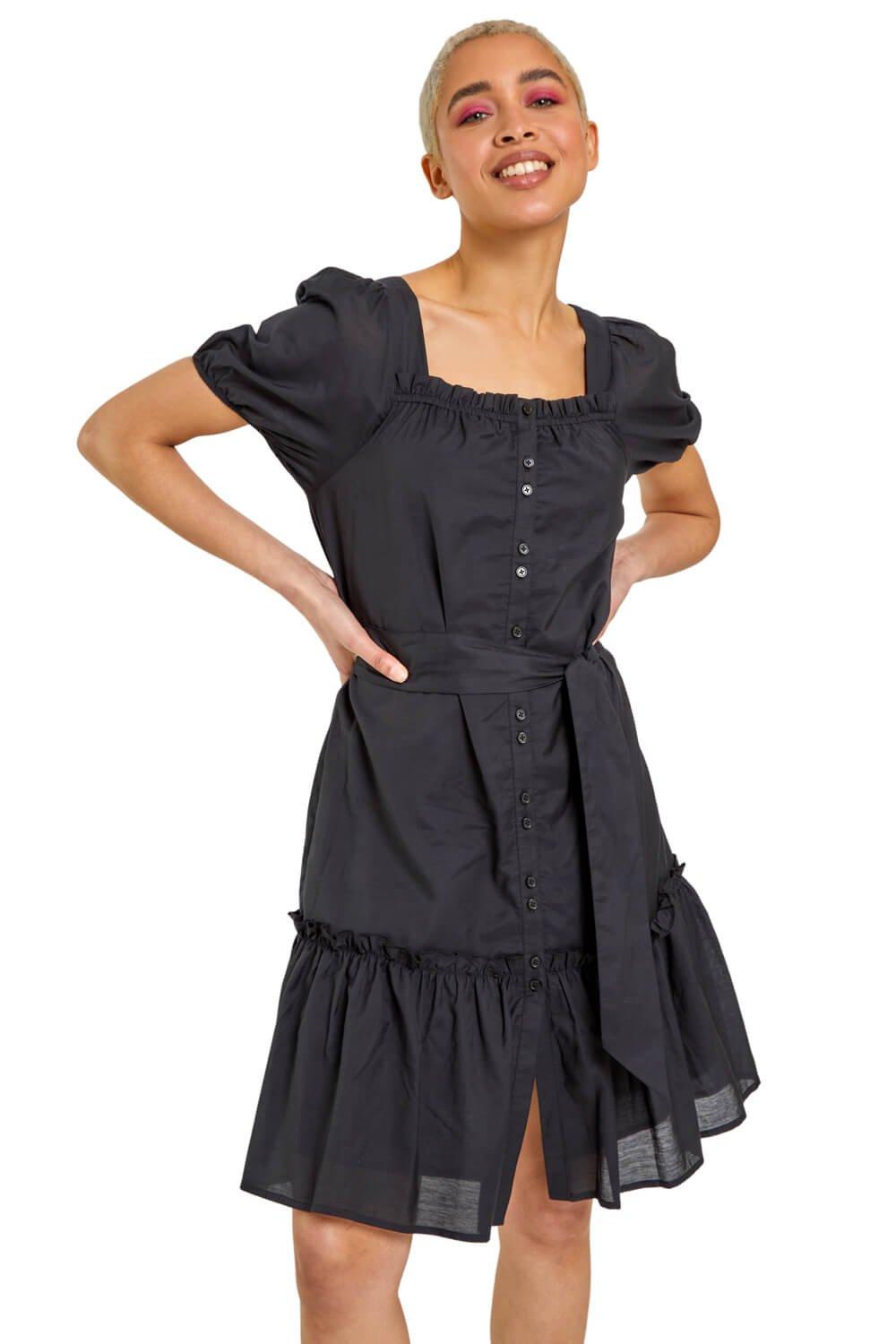 Puff Sleeve Tiered Square Neck Dress
