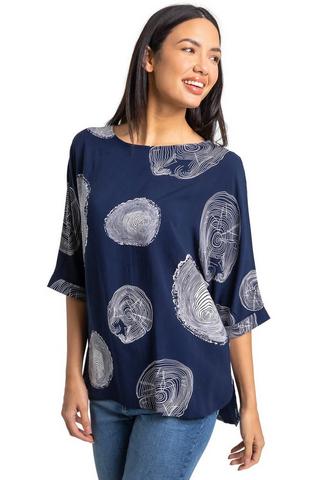 Product Linear Abstract Print Tunic Top Navy