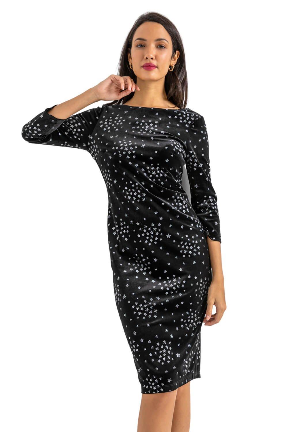 Glitter Star Print Velvet Dress