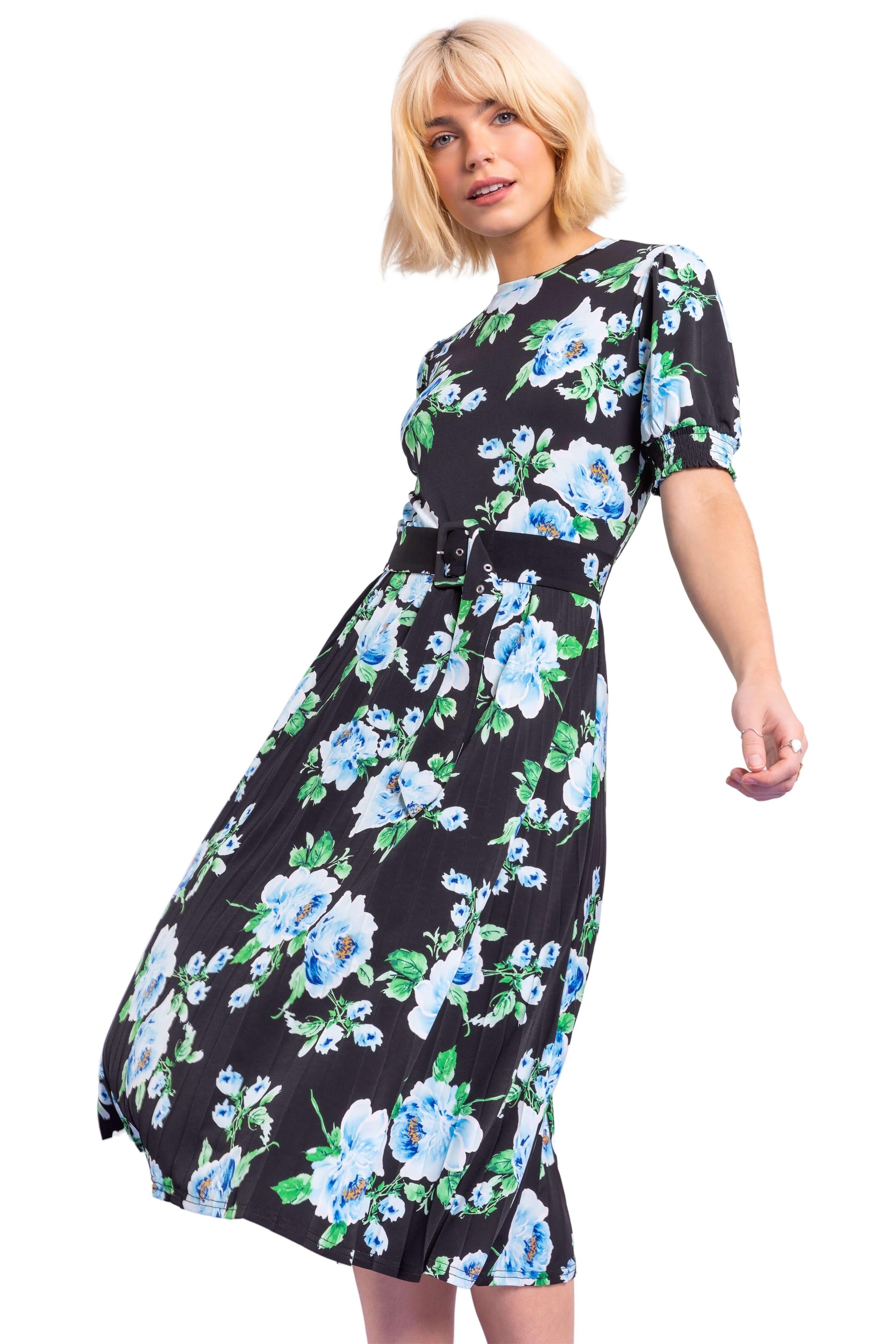 Floral Pleated Fit & Flare Dress