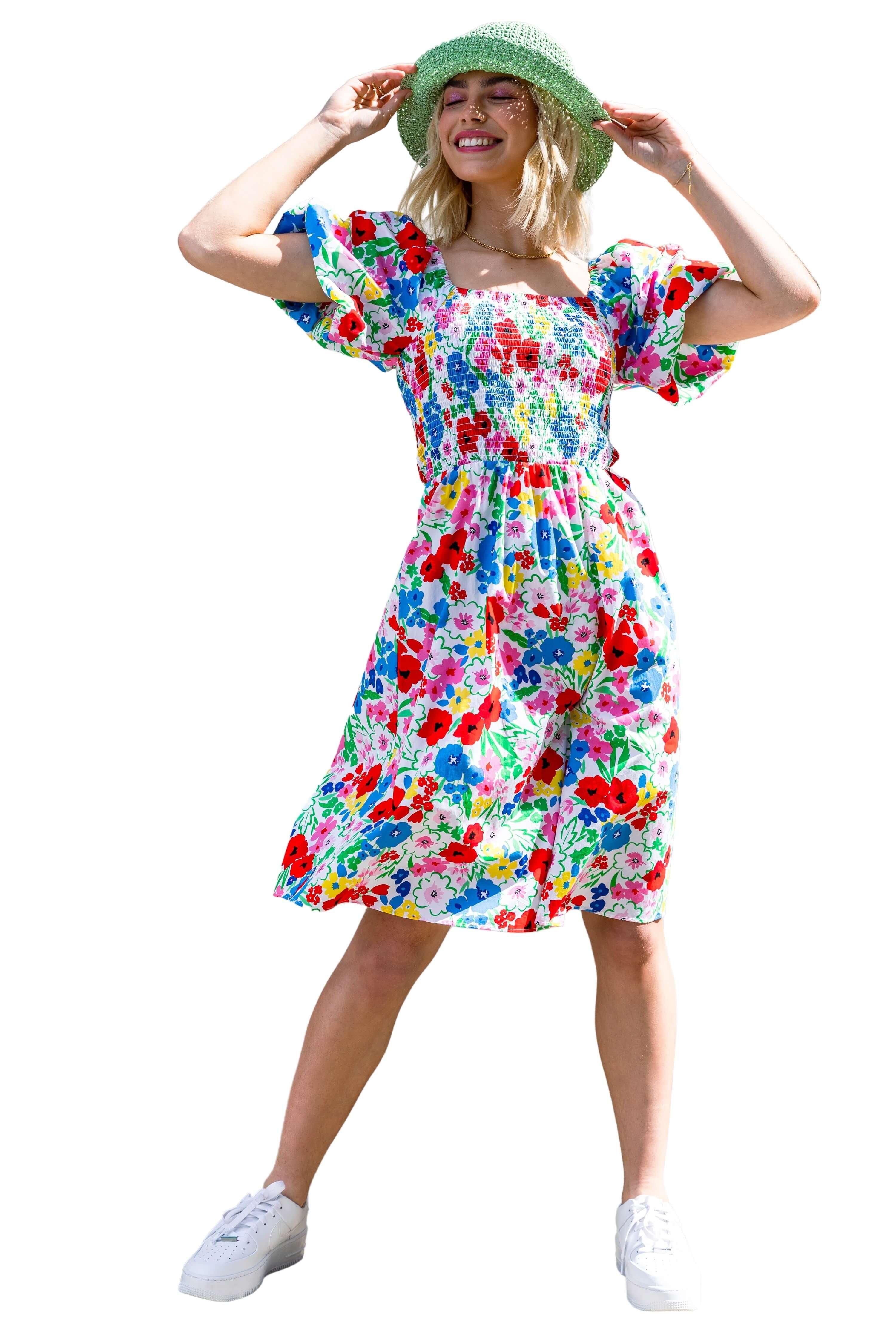 Floral Puff Sleeve Cotton Dress