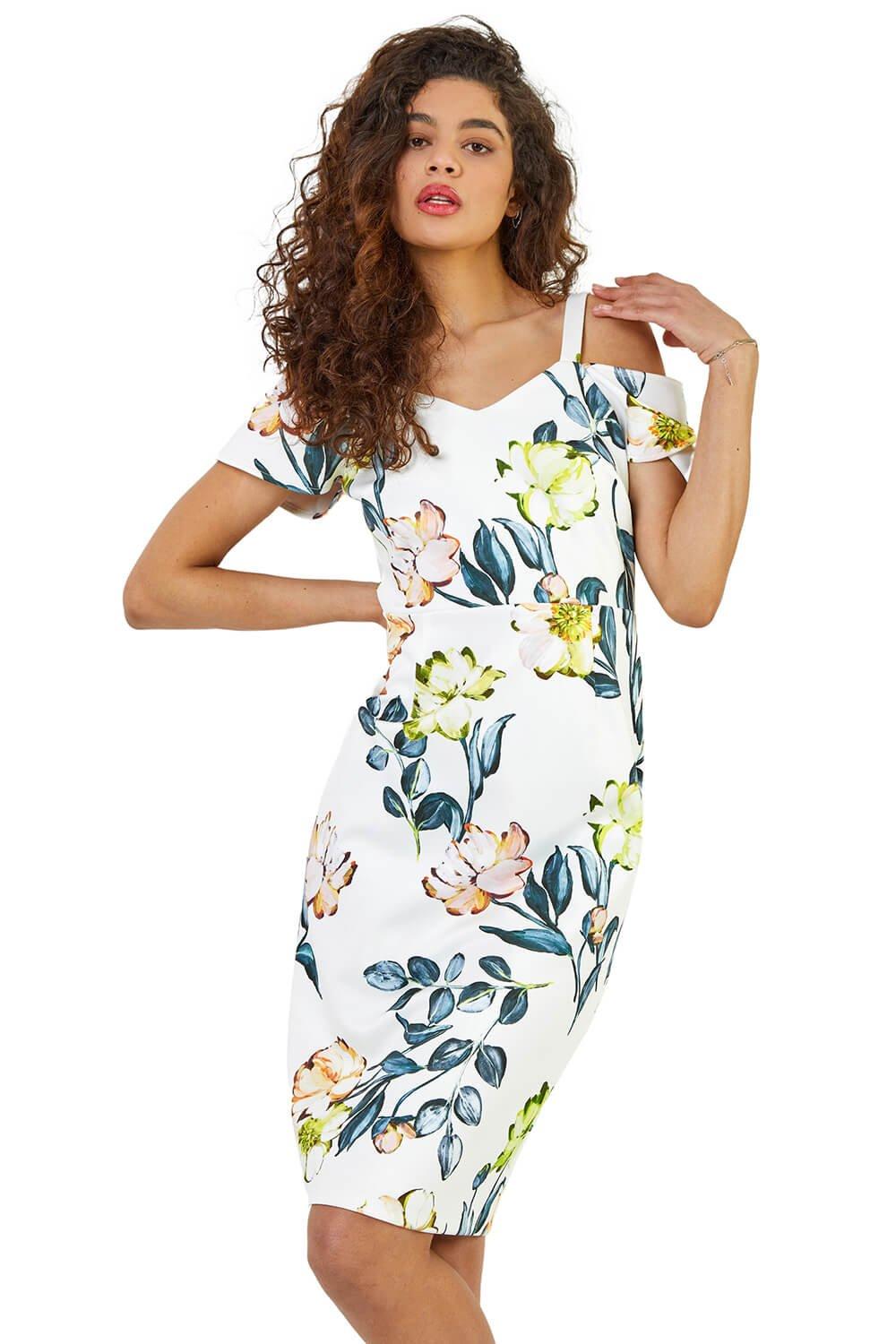 Floral Cold Shoulder Luxe Stretch Dress