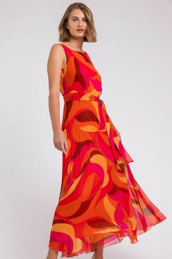 Roman Abstract Print Pleated Chiffon Maxi Dress 2