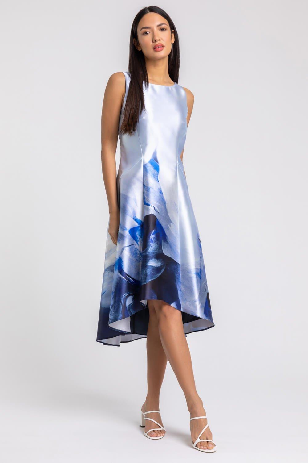 Abstract Print Dipped Hem Midi Dress