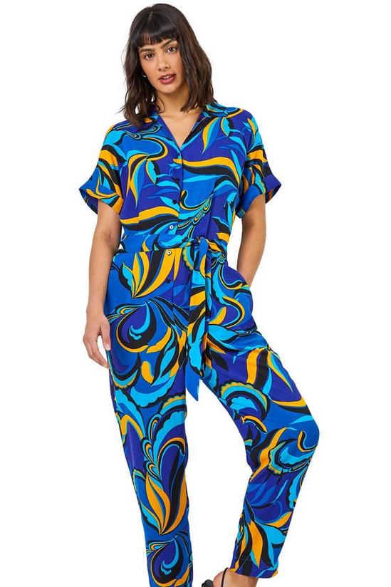Roman Abstract Print Collared Jumpsuit 1