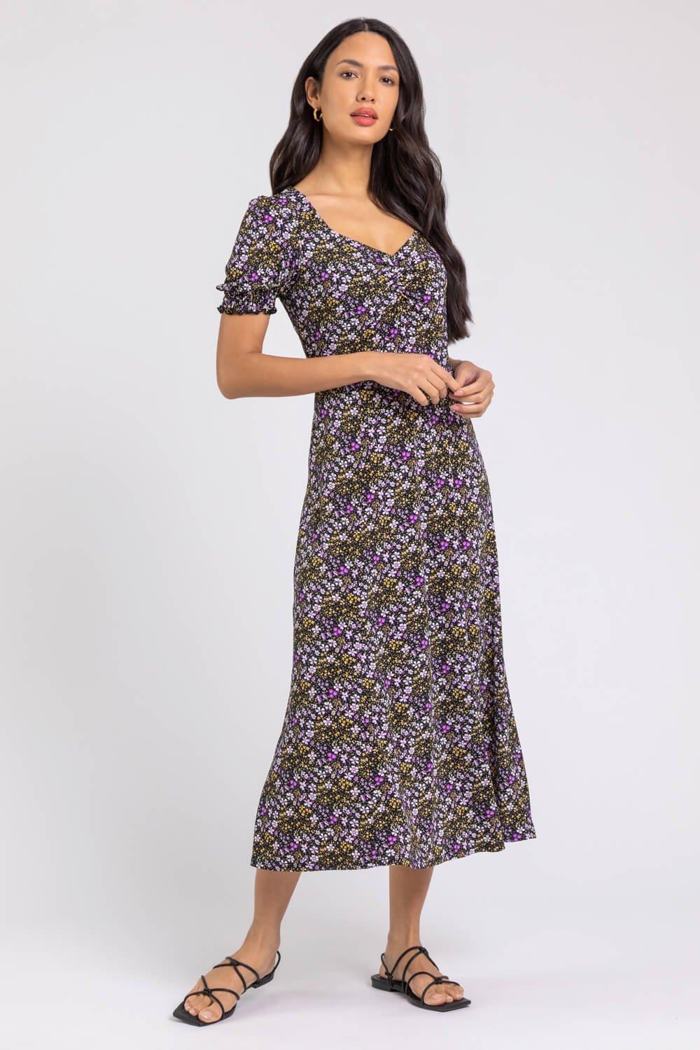 Ditsy Floral Ruched Midi Dress