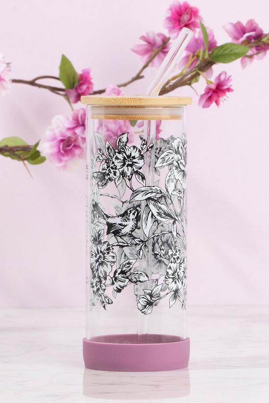 Cambridge Floral Trail Glass Water Bottle with Glass Straw 1