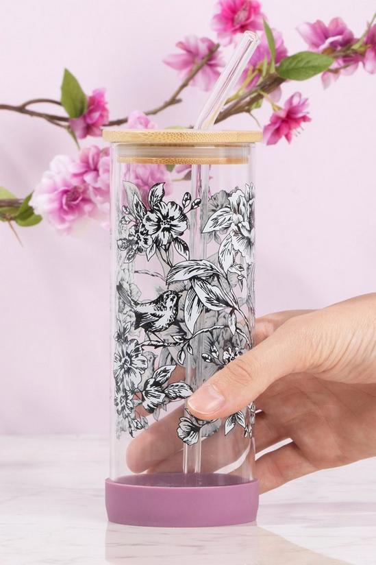 Cambridge Floral Trail Glass Water Bottle with Glass Straw 2
