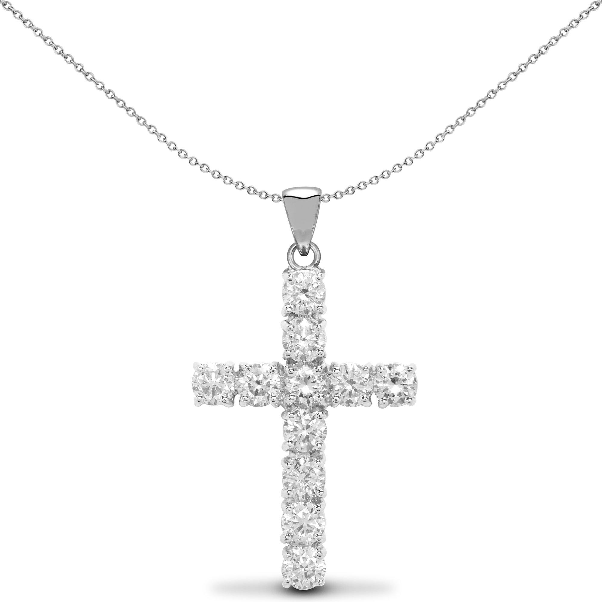 18ct White Gold  2ct Diamond Eternity Cross Pendant - 18X026