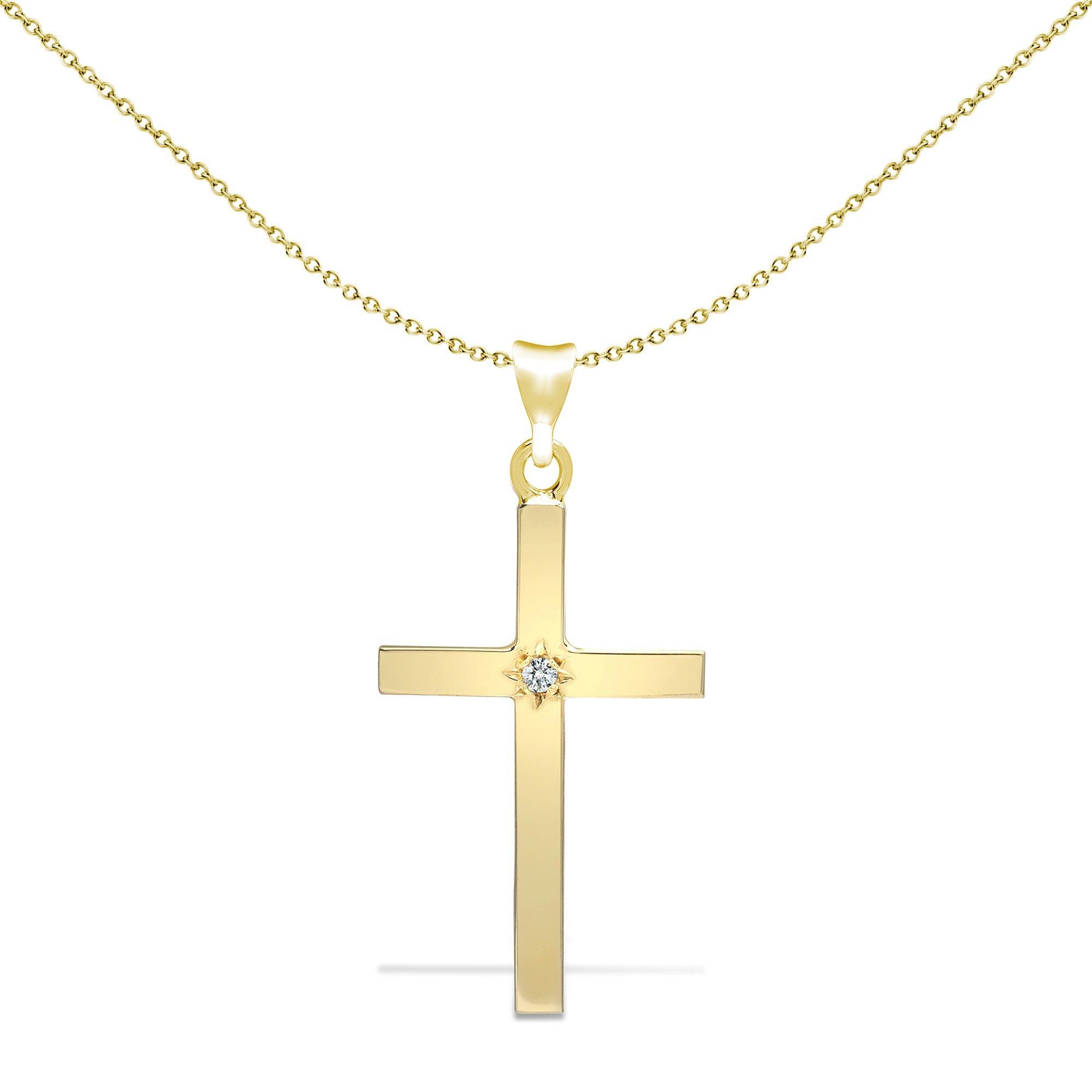 9ct Gold  0.05ct Diamond Solitaire Cross Pendant - 9X059