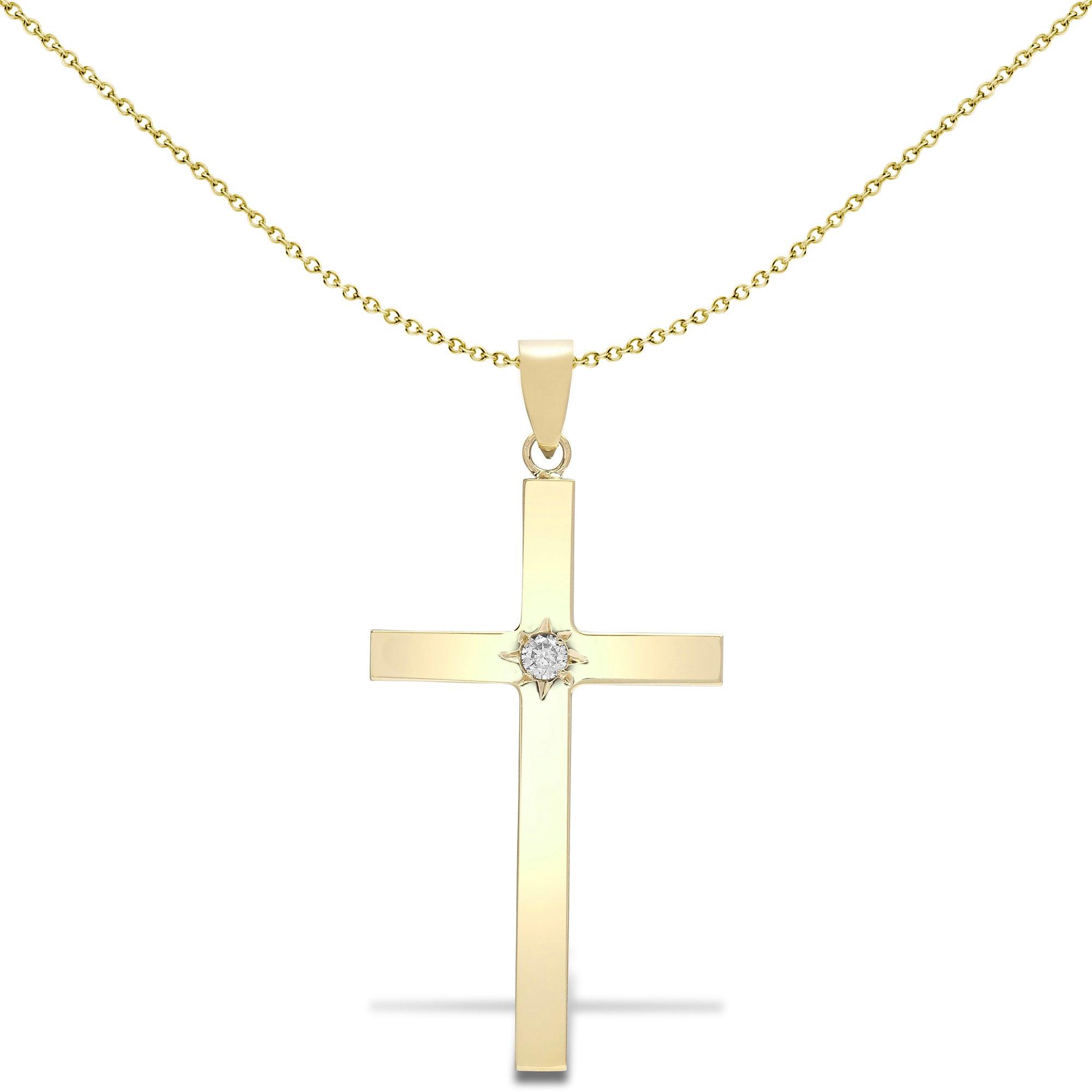 9ct Gold  0.1ct Diamond Solitaire Cross Pendant - 9X060